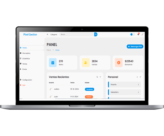 Sistema de gestión empresarial a medida desarrollado por PixelShift en Uruguay